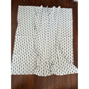 100% Cotton Shower Curtain Thick Woven Fabric Blue & White Geometric 70 x 70